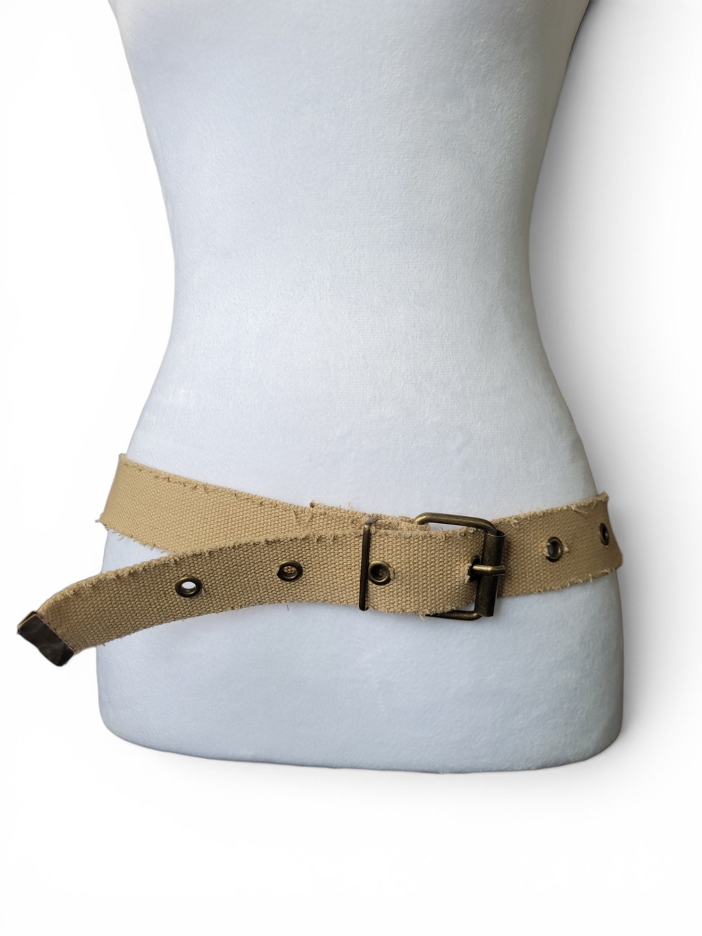 Tan Canvas Belt With Gromets And Brass Tone Buckle Grunge Y2K Utility M/L